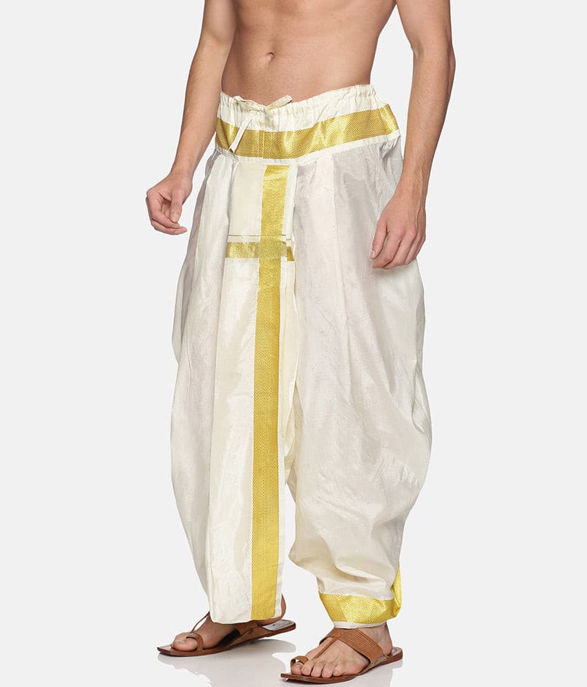 Men Off White Colour Polyester Viscose Dhoti Pant / Panjakejam.