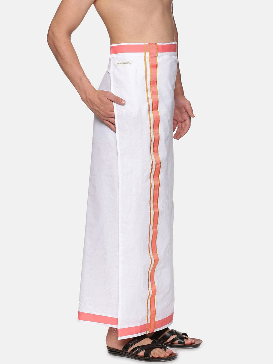 Men White Colour Cotton Readymade Pocket Dhoti