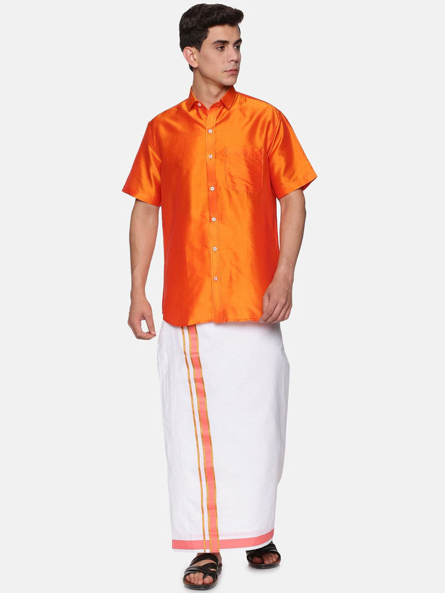 Men White Colour Cotton Readymade Pocket Dhoti