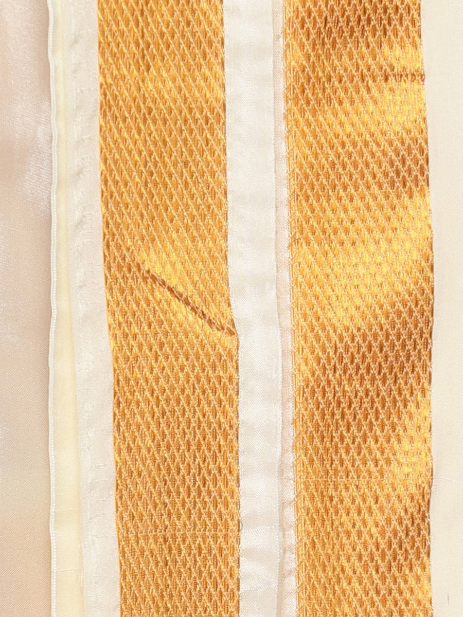 Men Cream Colour Art Silk Dhoti Angavastram Combo Set