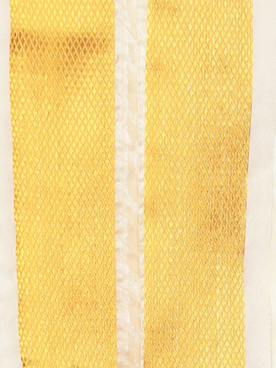 Men Cream Colour Art Silk Dhoti Angavastram Combo Set