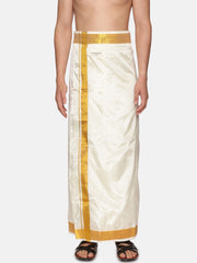 Men Cream Colour Art Silk Readymade Pocket Dhoti