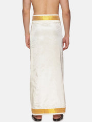 Men Cream Colour Art Silk Readymade Pocket Dhoti.