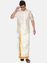 Men Cream Colour Art Silk Readymade Pocket Dhoti.