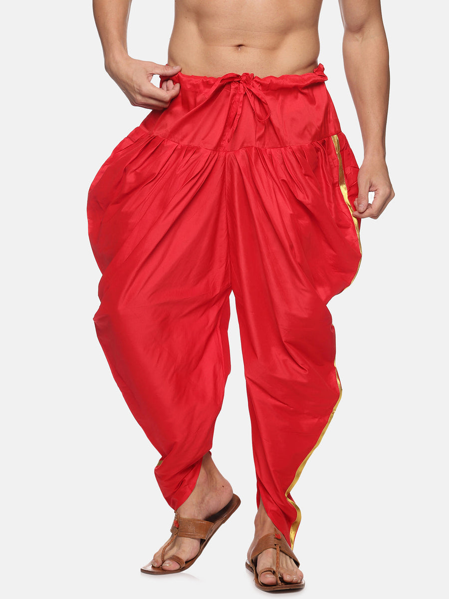 Men Silk Finish Solid Colour Side Laced Ready to Wear Dhoti Pant