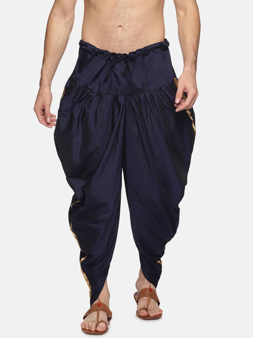 Men Silk Finish Solid Colour Side Laced Ready to Wear Dhoti Pant