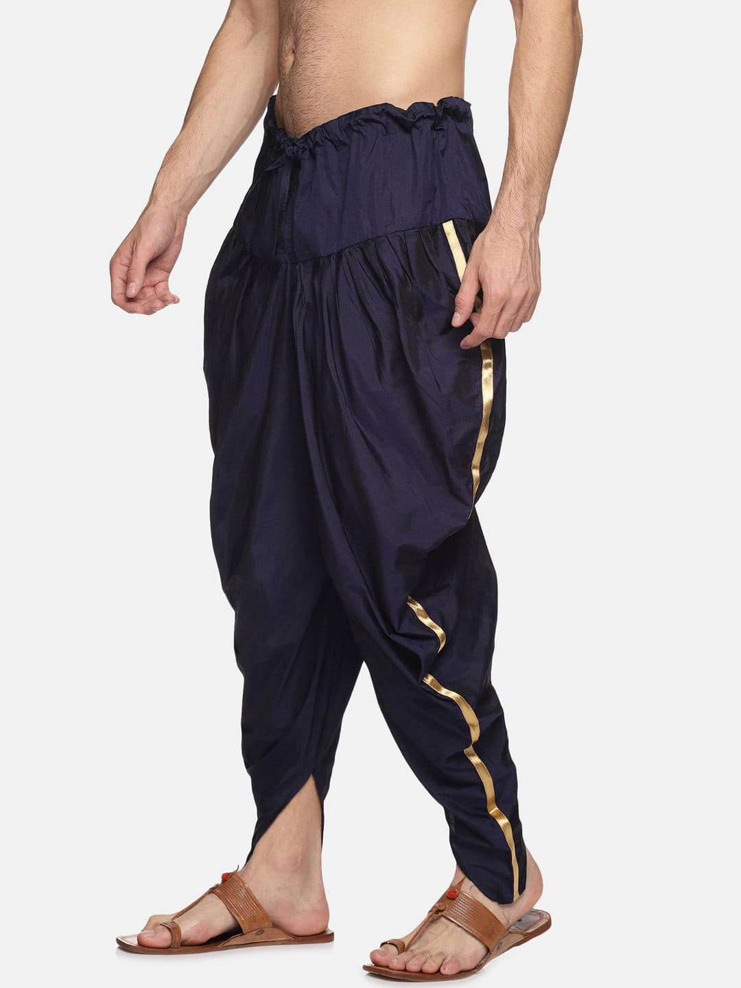 Men Silk Finish Solid Colour Side Laced Ready to Wear Dhoti Pant