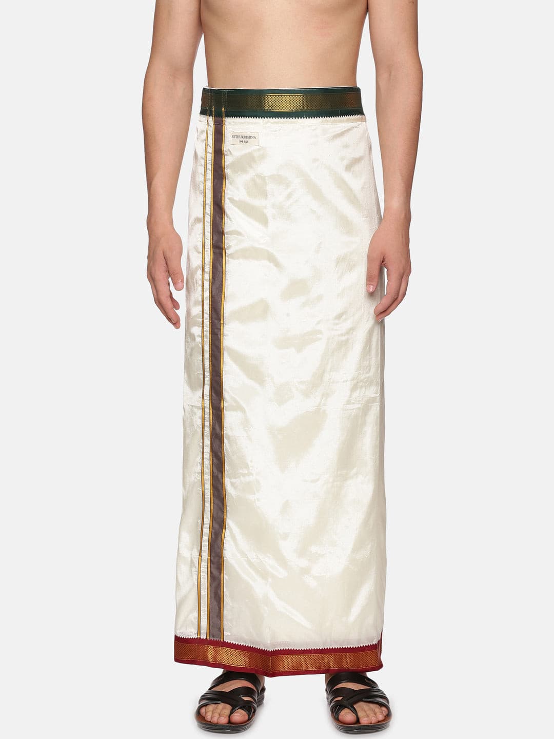 Men Cream Colour Art Silk Readymade Pocket Dhoti