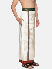 Men Cream Colour Art Silk Readymade Pocket Dhoti.