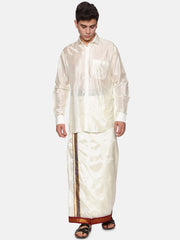 Men Cream Colour Art Silk Readymade Pocket Dhoti.