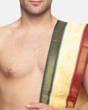 Men Sandal Colour Art Silk Dhoti Angavastram Combo Set