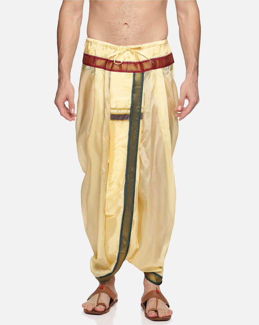 Men Colour Art Silk Dhoti Angavastram Combo Set