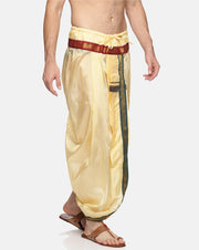 Men Colour Art Silk Dhoti Angavastram Combo Set