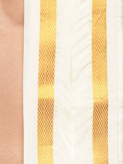 Men Cream Colour Art Silk Dhoti Angavastram Combo Set