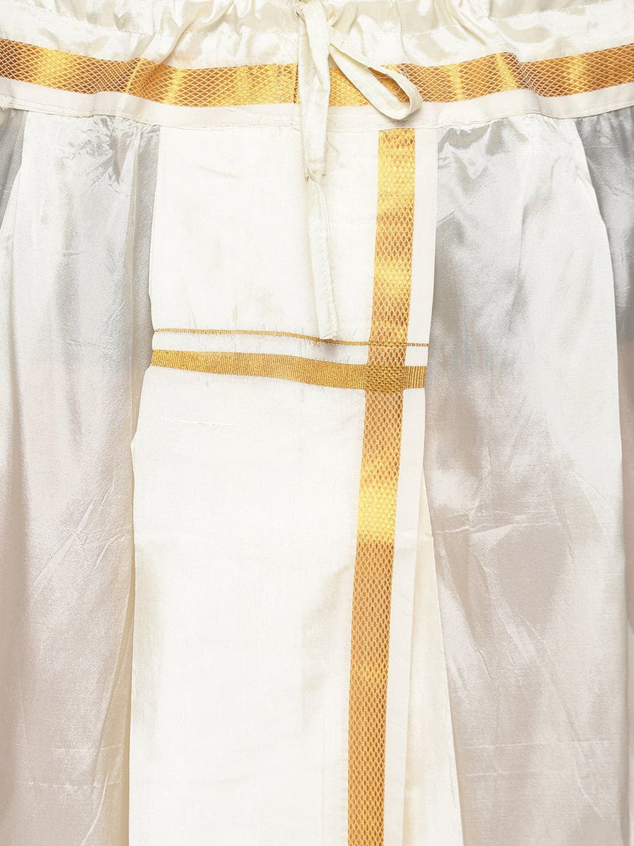 Men Cream Colour Art Silk Dhoti Angavastram Combo Set