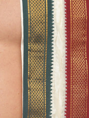 Men Cream Colour Art Silk Dhoti Angavastram Combo Set