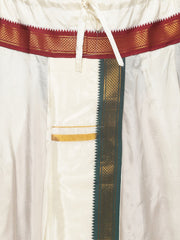 Men Cream Colour Art Silk Dhoti Angavastram Combo Set