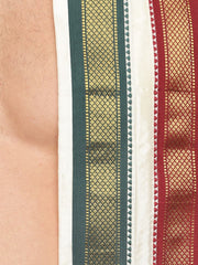 Men Cream Colour Art Silk Dhoti Angavastram Combo Set