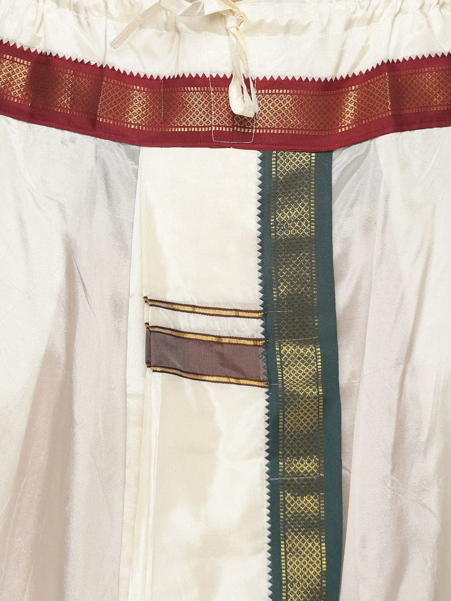 Men Cream Colour Art Silk Dhoti Angavastram Combo Set