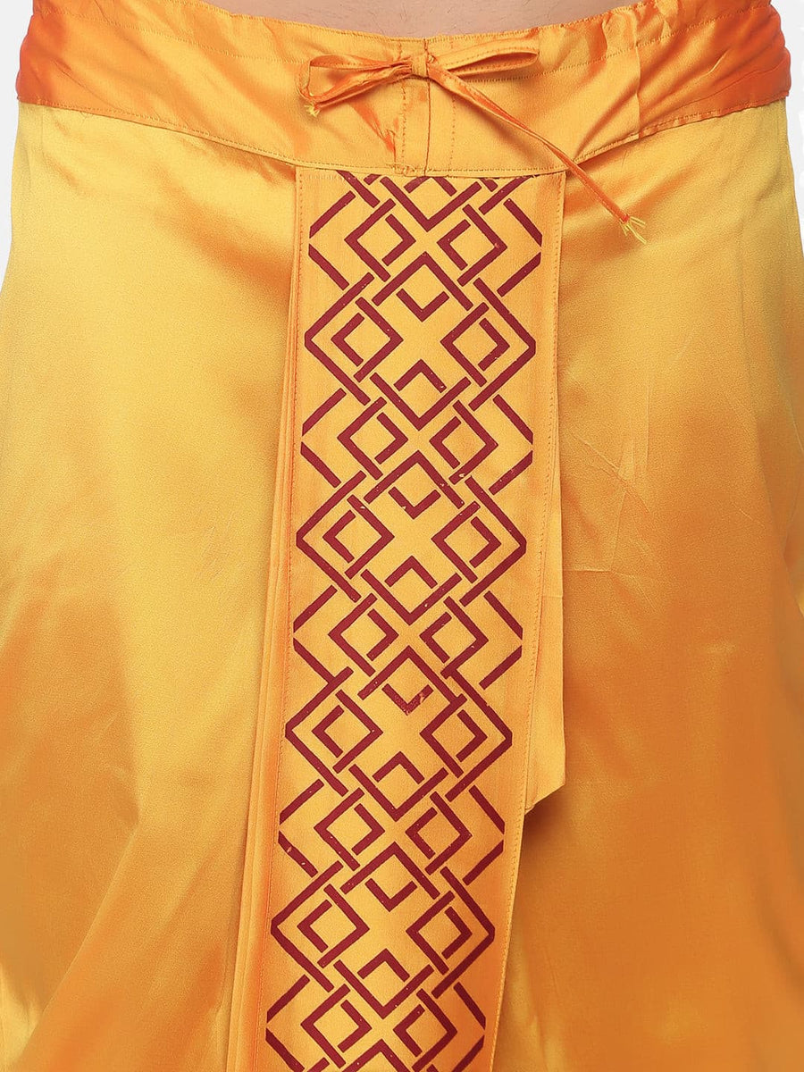 Men Yellow Colour Art Silk Kurta Dhoti Pant Set