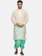 Men Floral Green Colour Art Silk Kurta Dhoti Pant Set.