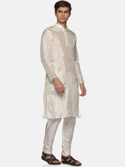 Men Cream Colour Art Silk Kurta Pyjama Set.