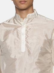 Men Cream Colour Art Silk Kurta Pyjama Set.