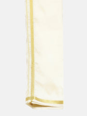 Men Cream Colour Art Silk Kurta Dhoti Pant Set.