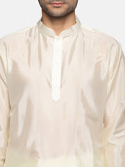 Men Cream Colour Art Silk Kurta Dhoti Pant Set.