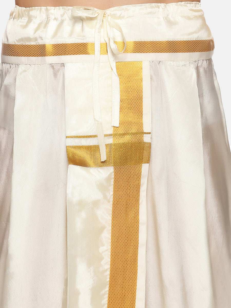 Men Cream Colour Art Silk Kurta Dhoti Pant Set.