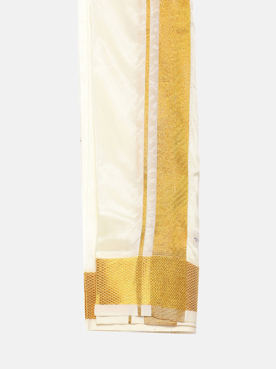 Men Cream Colour Art Silk Kurta Dhoti Pant Set.