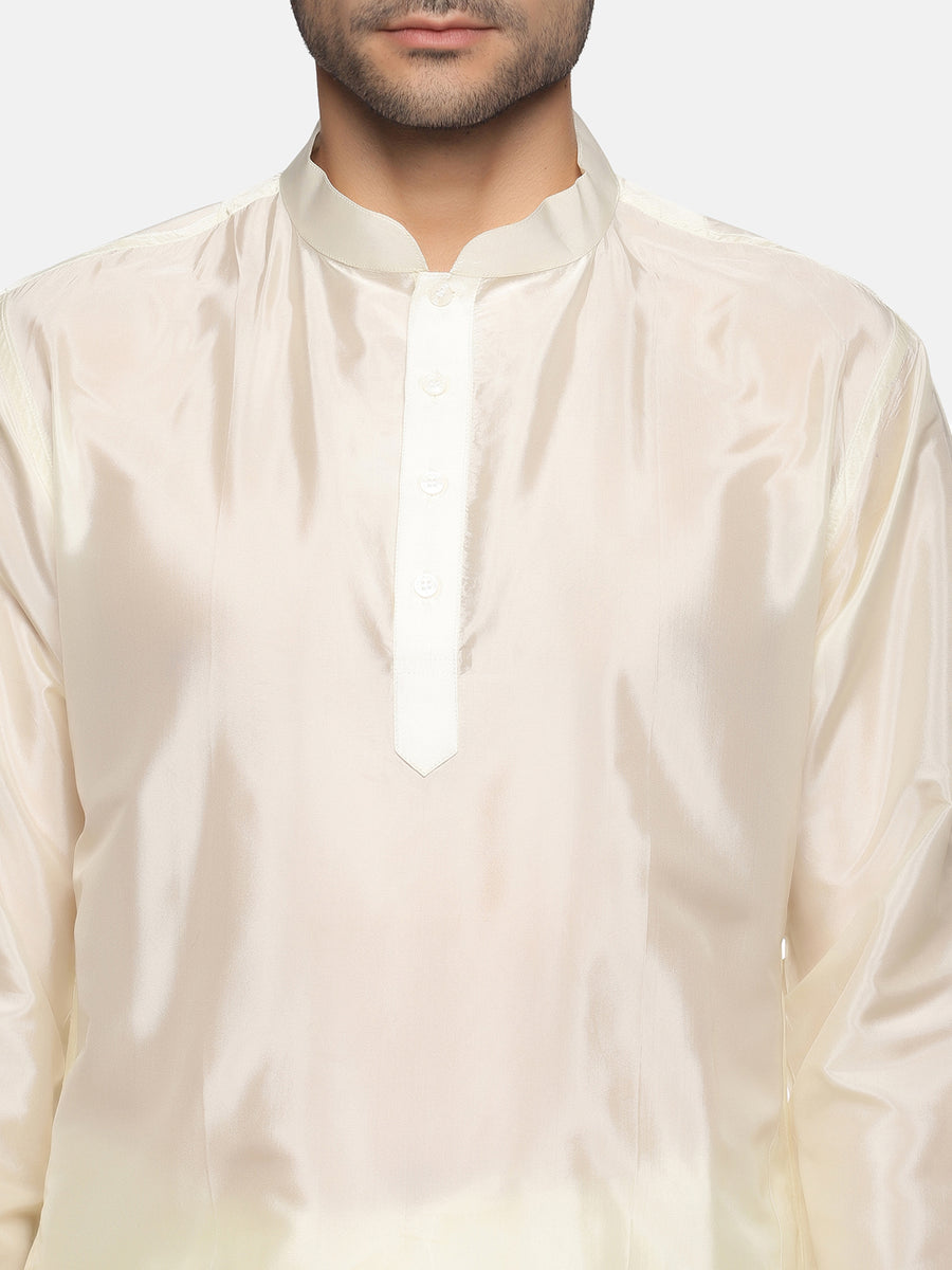 Men Cream Colour Art Silk Kurta Dhoti Pant Set.