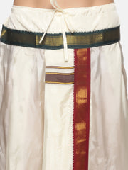 Men Cream Colour Art Silk Kurta Dhoti Pant Set.