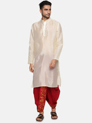 Men Maroon Colour Art Silk Kurta Dhoti Pant Set.