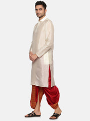 Men Maroon Colour Art Silk Kurta Dhoti Pant Set.