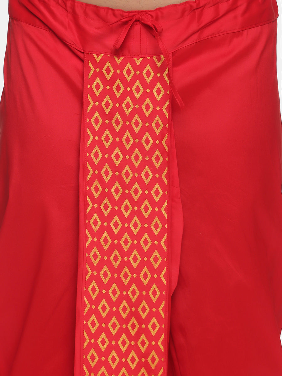Men Red Colour Art Silk Kurta Dhoti Pant Set.