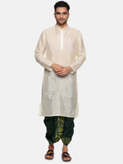 Men Green Colour Art Silk Kurta Dhoti Pant Set.