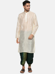 Men Green Colour Art Silk Kurta Dhoti Pant Set.