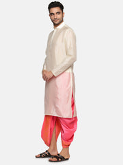 Men Pink Colour Art Silk Kurta Dhoti Pant Set.