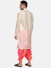 Men Pink Colour Art Silk Kurta Dhoti Pant Set.