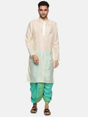 Men Floral Green Colour Art Silk Kurta Dhoti Pant Set