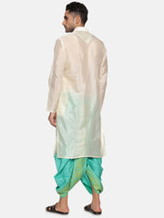 Men Floral Green Colour Art Silk Kurta Dhoti Pant Set.