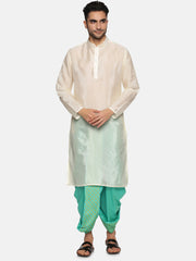 Men Floral Green Colour Art Silk Kurta Dhoti Pant Set.