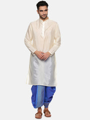 Men Blue Colour Art Silk Kurta Dhoti Pant Set