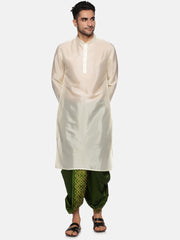 Men Green Colour Art Silk Kurta Dhoti Pant Set