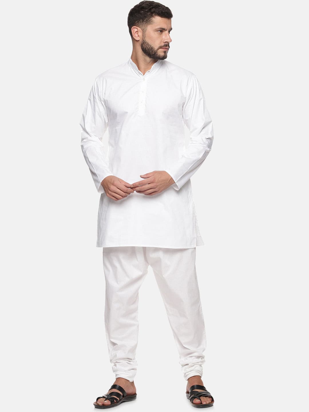 Men White Colour Cotton Kurta Pyjama Set