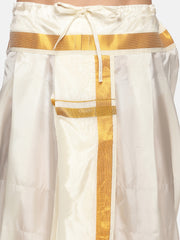 Men Biscuit Colour Art Silk Kurta Dhoti Pant Set