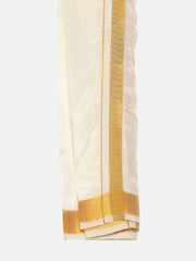 Men Biscuit Colour Art Silk Kurta Dhoti Pant Set