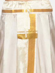 Men Biscuit Colour Art Silk Kurta Dhoti Pant Set