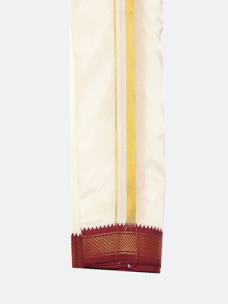 Men Biscuit Colour Art Silk Kurta Dhoti Pant Set